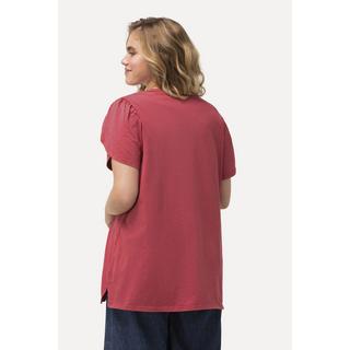 Ulla Popken  T-shirt col rond et manches courtes, teinture à froid, silhouette en A évasée 