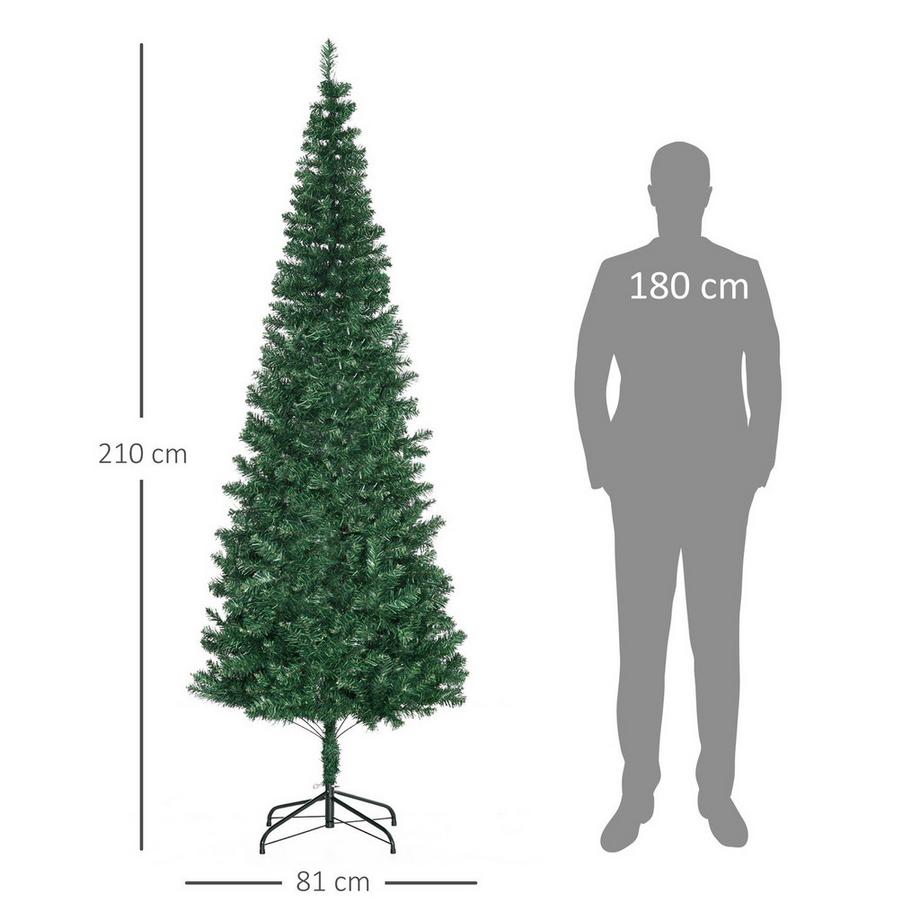 Northio Albero di Natale 2,1 m Albero di Natale con supporto abete artificiale 631 rami smontabili PVC verde Ø81 x 210 cm  