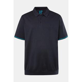 JP1880  Maglia polo in jersey con taglio speciale per l'addome e orli con righe blu scuro 