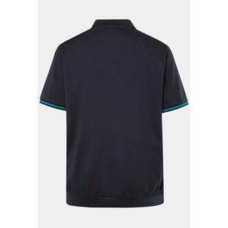 JP1880  Maglia polo in jersey con taglio speciale per l'addome e orli con righe blu scuro 