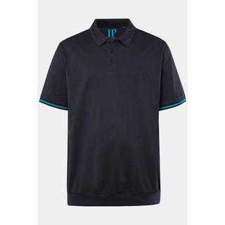 JP1880  Maglia polo in jersey con taglio speciale per l'addome e orli con righe blu scuro 