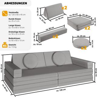 Tectake Canapé de jeu LILLY 8 pièces, avec fonction de couchage  