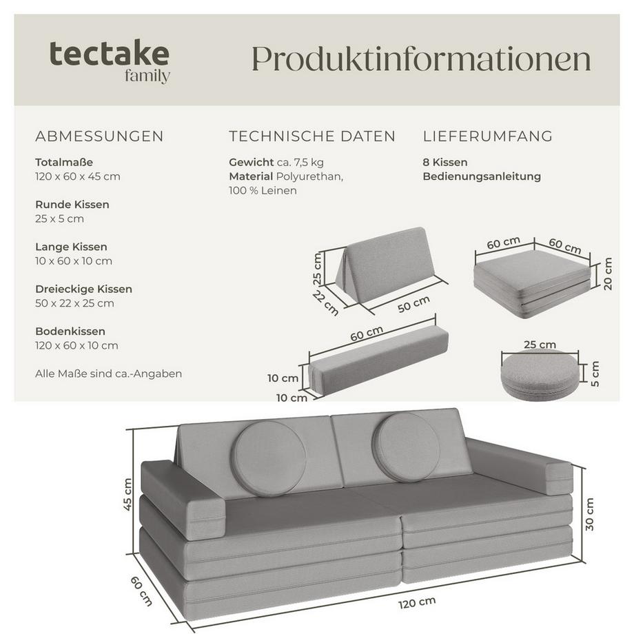 Tectake Divano da gioco Lilly 8 pezzi, disposizione flessibile  