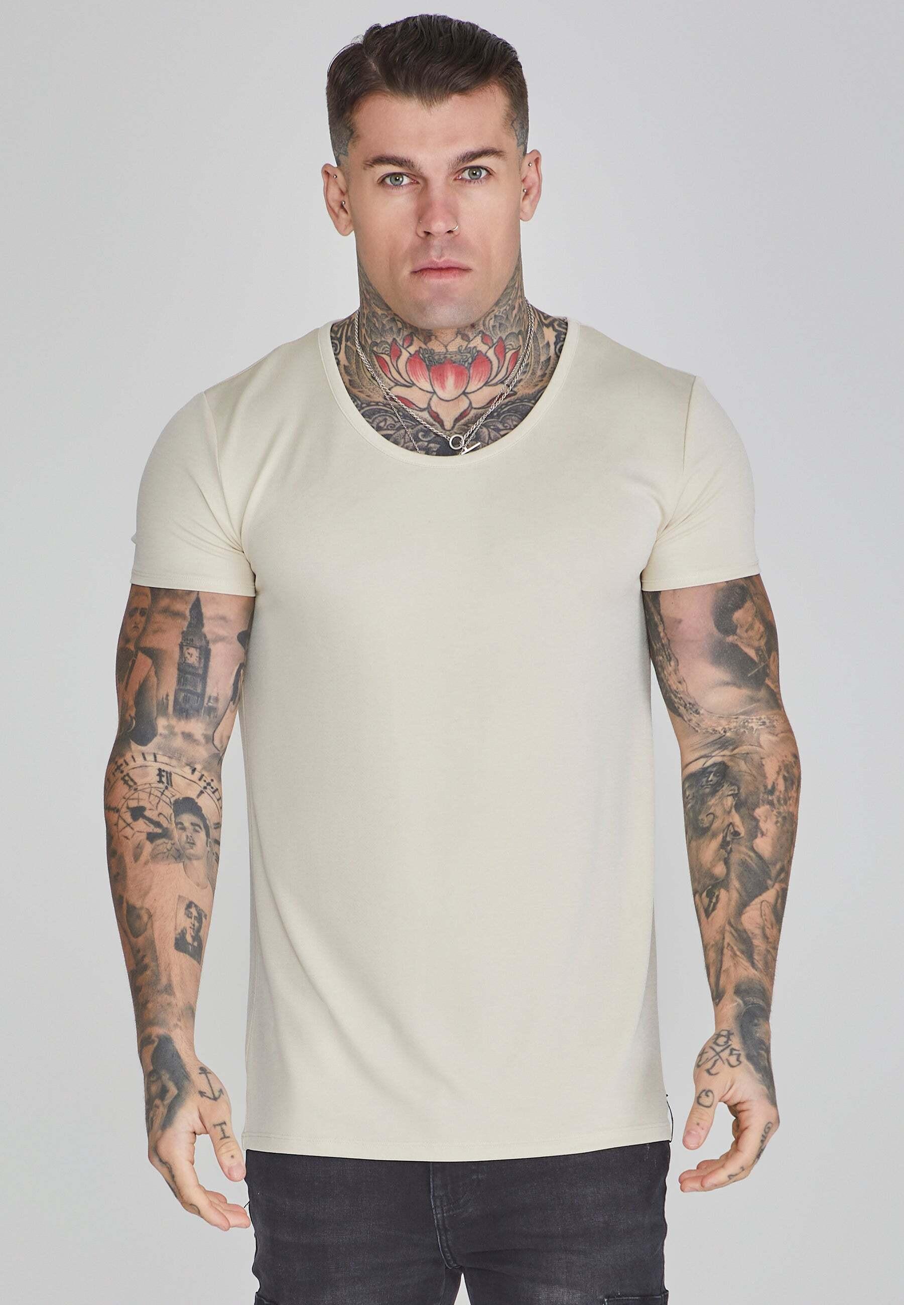 Sik Silk  T-shirt Muscle Fit T-Shirt in Ecru 