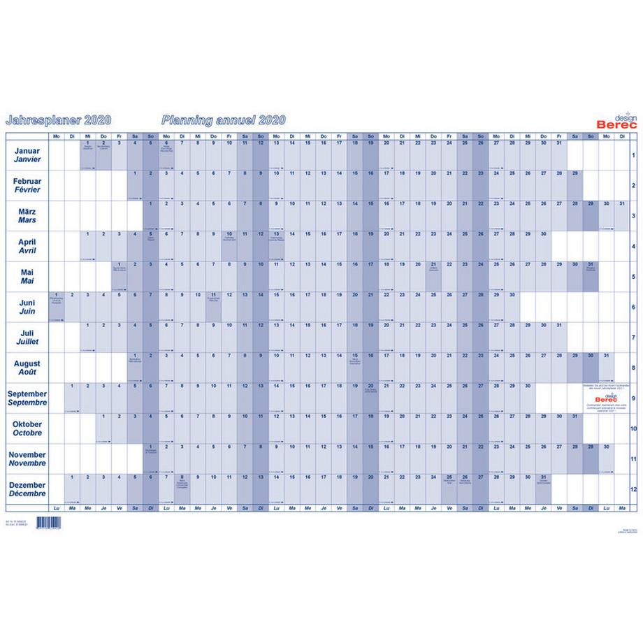 BEREC Jahresplan quer 90x60cm B 5666/22 2022, blau