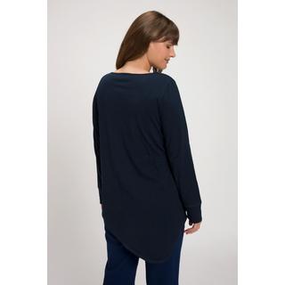 Ulla Popken  Shirt, Zipfelsaum, Rundhals, Langarm, Biobaumwolle 