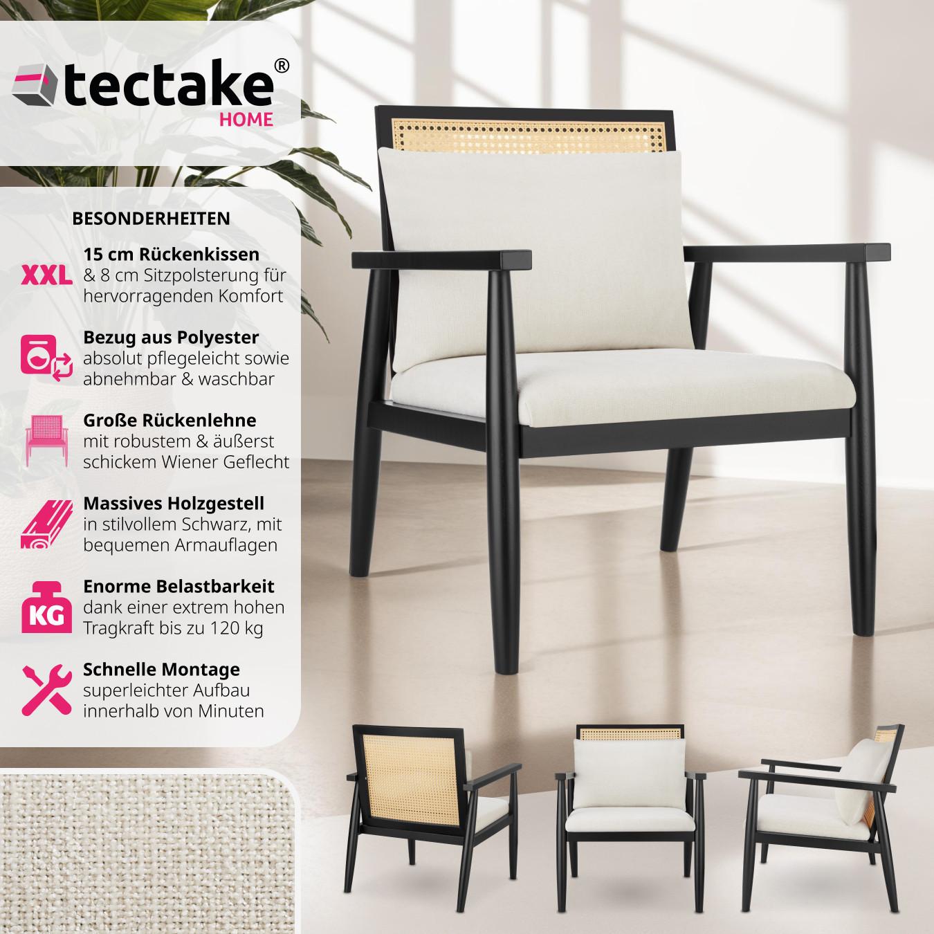 Tectake Fauteuil lounge Manuela avec cannage viennois et coussin supplémentaire  