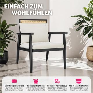 Tectake Fauteuil lounge Manuela avec cannage viennois et coussin supplémentaire  