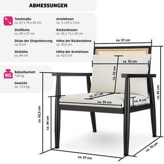 Tectake Poltrona da salotto Manuela con intreccio viennese e cuscino extra  