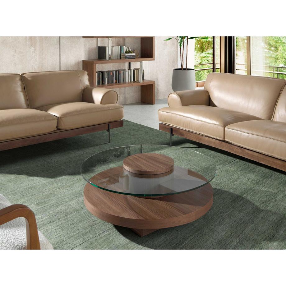 ANGEL CERDA Tavolino rotondo in vetro temperato e noce  