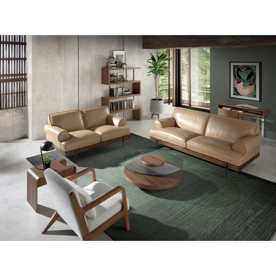 ANGEL CERDA Tavolino rotondo in vetro temperato e noce  