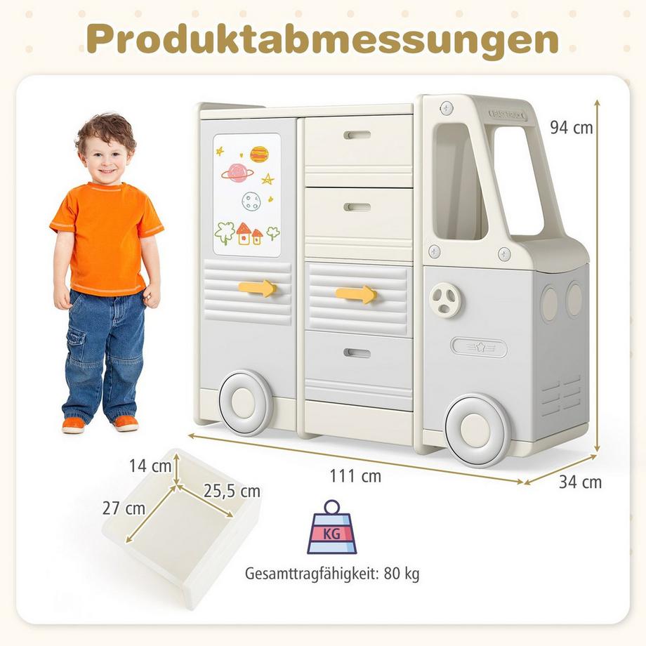 Northix Spielzeug-Aufbewahrungsbus mit Whiteboard  