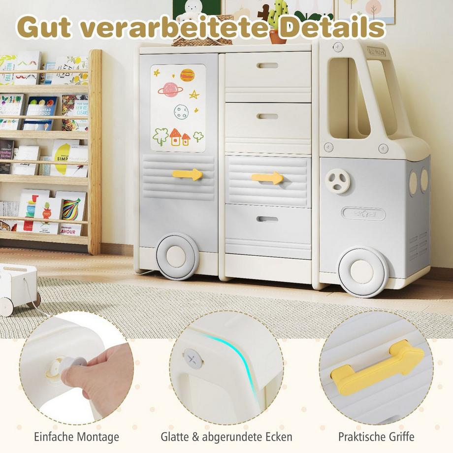 Northix Spielzeug-Aufbewahrungsbus mit Whiteboard  