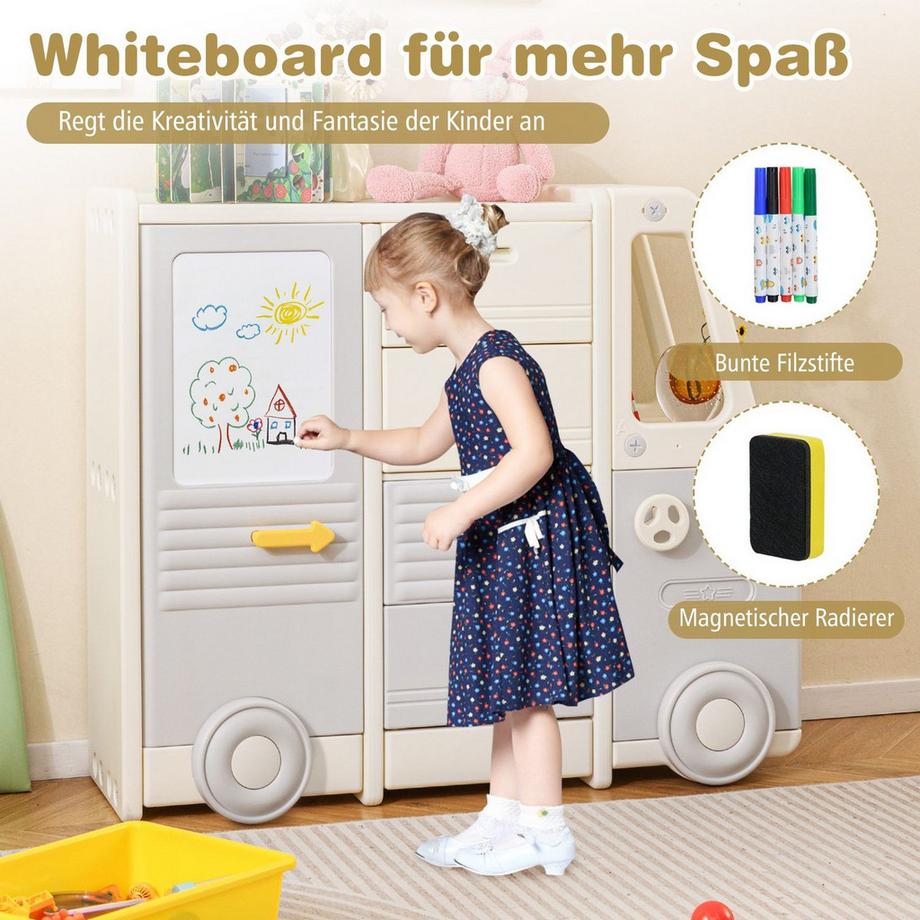 Northix Spielzeug-Aufbewahrungsbus mit Whiteboard  