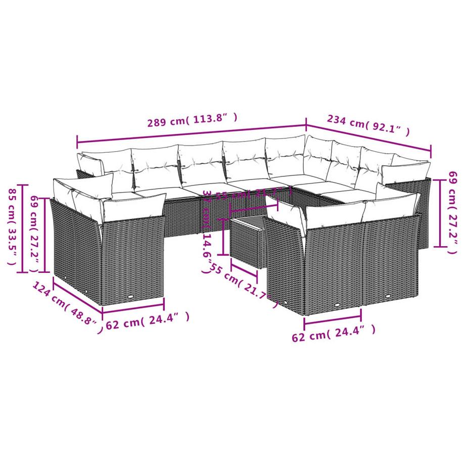 VidaXL Ensemble de canapés de jardin rotin synthétique  