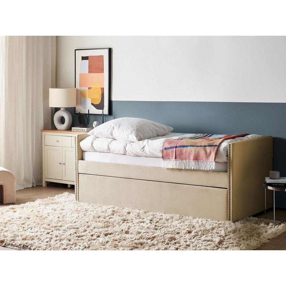 Beliani Lit à lattes en Velours Moderne TROYES  