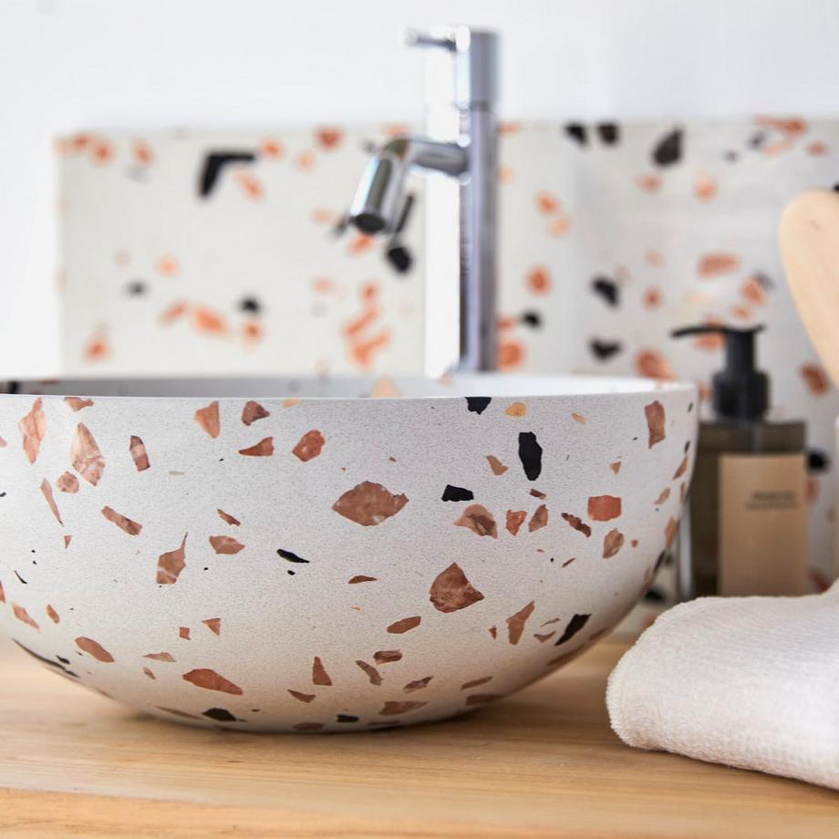 Tikamoon Lavabo tondo in battuto di terrazzo premium brown Elea  