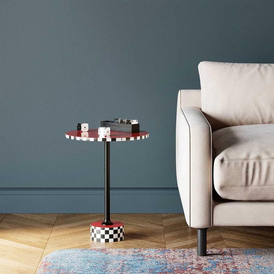 KARE Design Beistelltisch Domero Checkers rund 40  