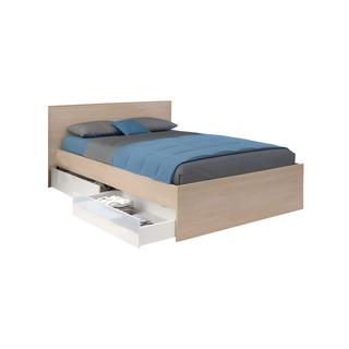 Vente-unique Letto con 2 cassetti 140 x 190 cm Naturale e Bianco lucido + Rete a doghe - VELONA  