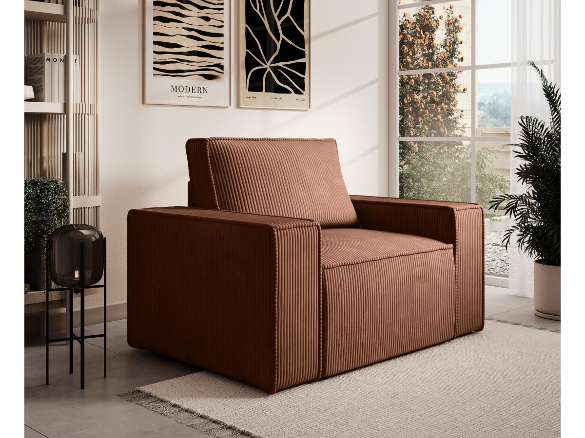 Vente-unique Fauteuil en velours côtelé terracotta foncé AMELIA  