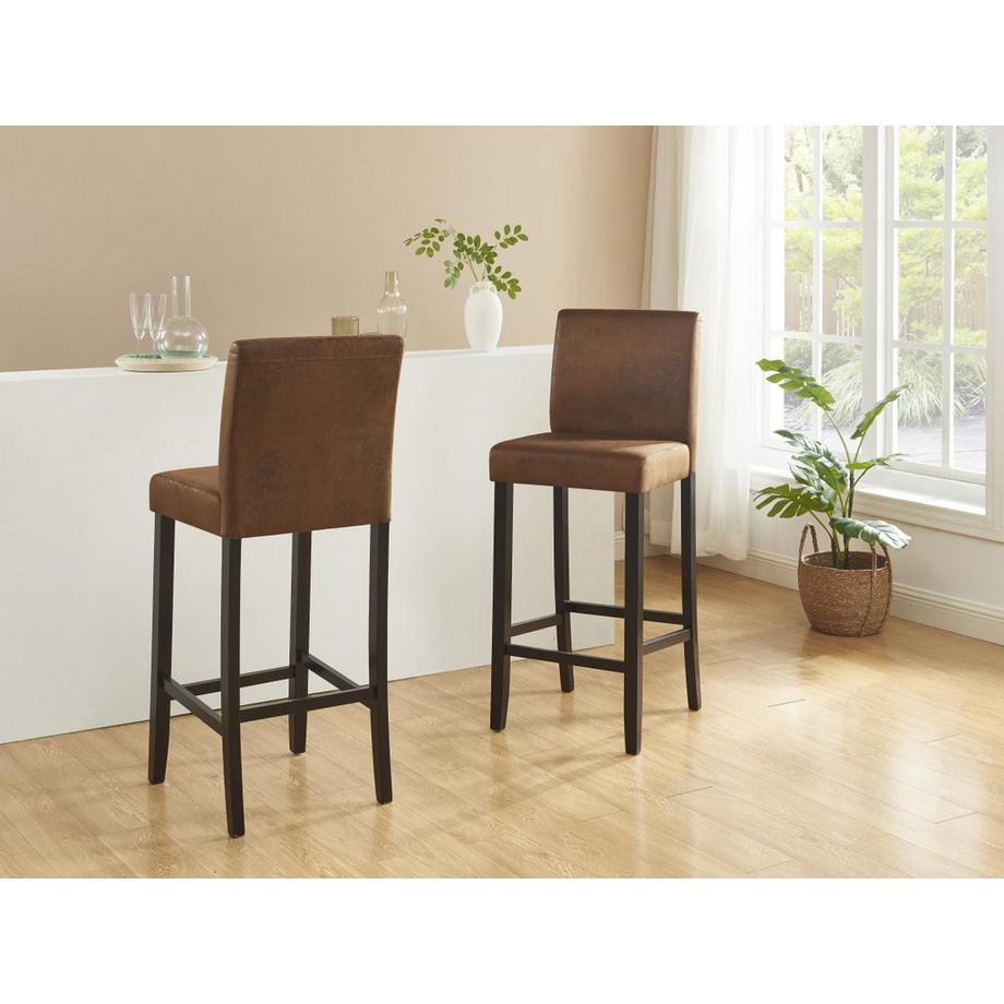 Vente-unique Lot de 2 tabourets de bar SANTOS Microfibre aspect cuir vieilli Pieds bois foncé  