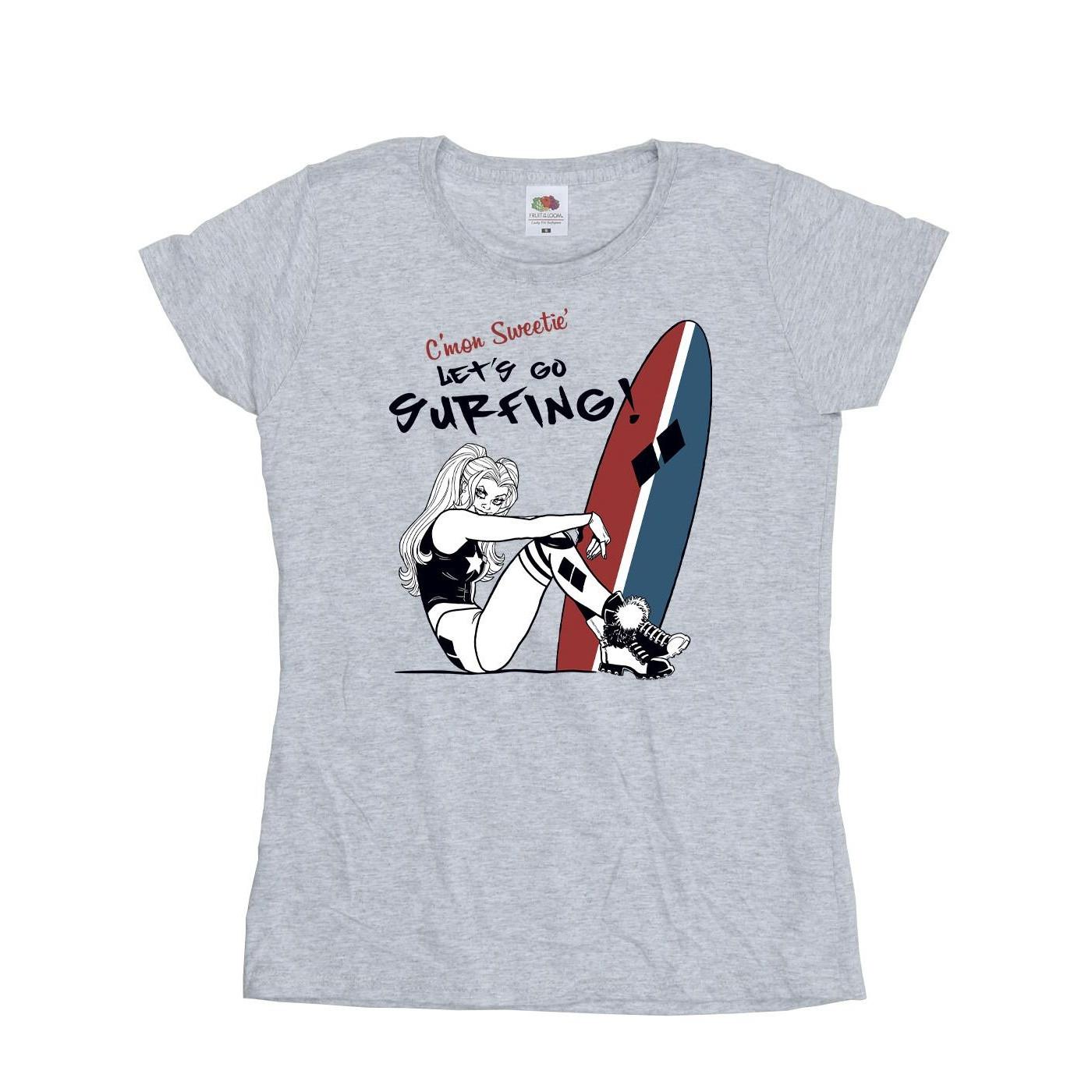 Image of Harley Quinn Let's Go Surfing Tshirt Damen Grau L