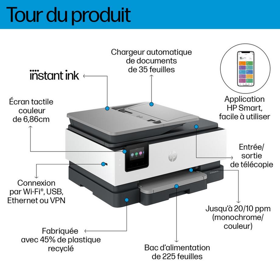 HEWLETT PACKARD  OfficeJet Pro 8132e Wireless All-in-One Colore Stampante, Instant Ink; Stampa fronte/retro 