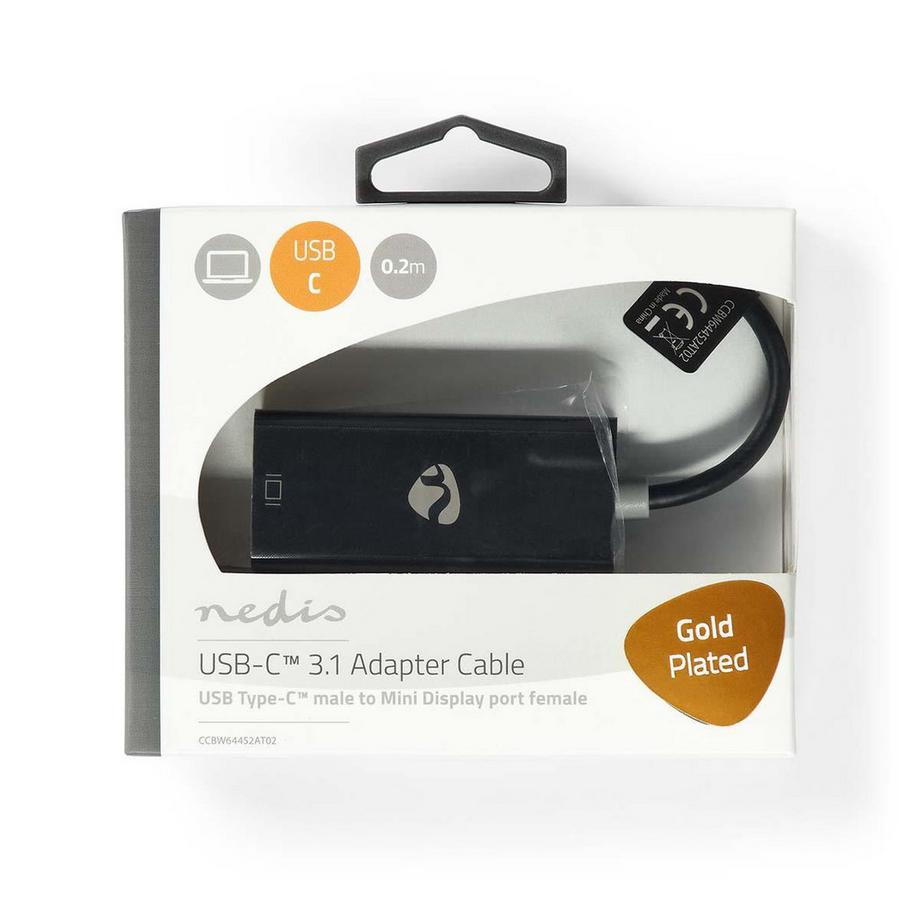 Nedis  Adaptateur USB-C™ | USB 3.2 Gen 1 | USB-C™ mâle | Mini DisplayPort femelle | 0,20 m | Rond | Plaqué or | PVC | Anthracite | Boîte avec fenêtre 