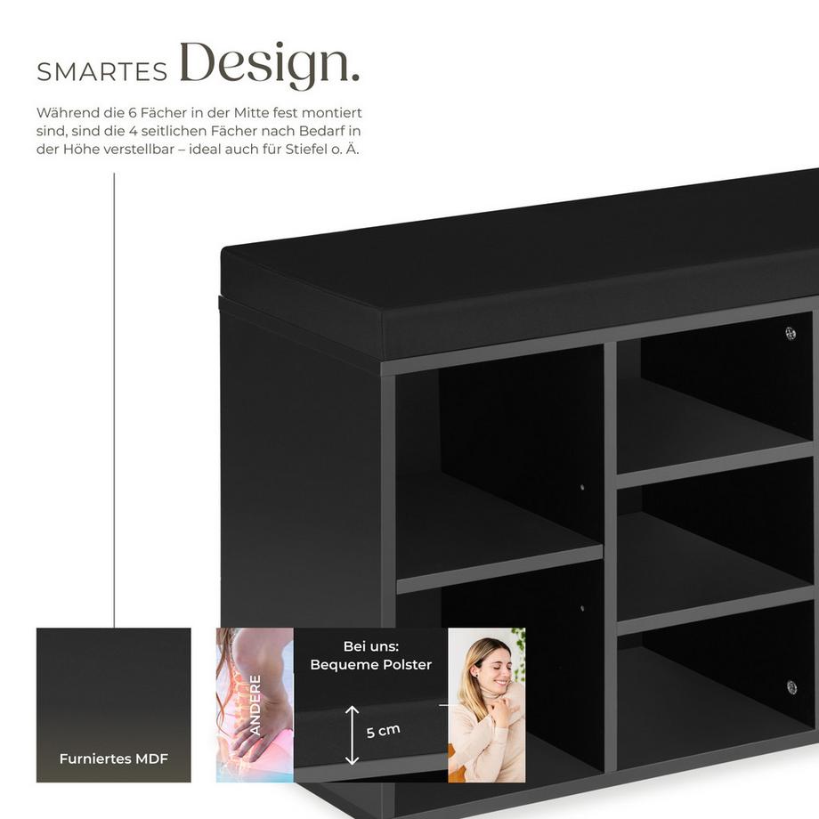 Tectake Schuhschrank Max für 10 Paar Schuhe mit abnehmbarem Sitzpolster  