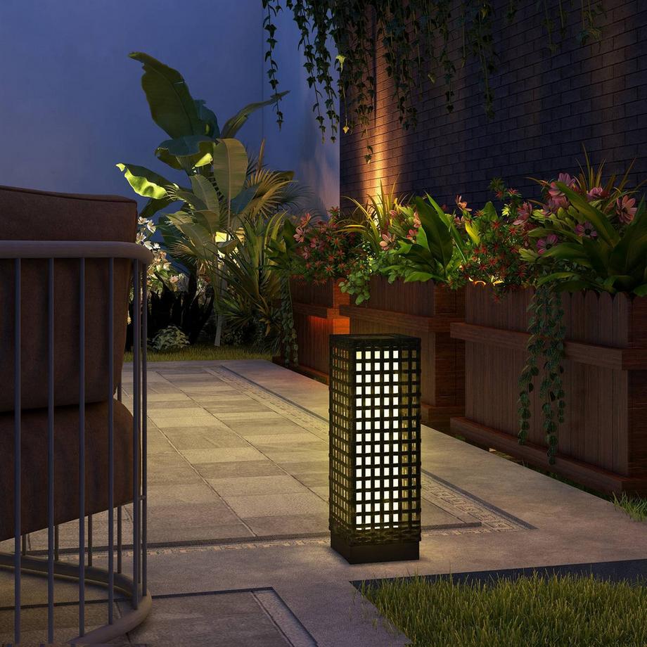 Northio Luce Solare Design In Rattan, Impermeabile, Sensore Di Luce, Lampada Da Giardino A Led Automatica, Nero, 15.5X15.5X46Cm  