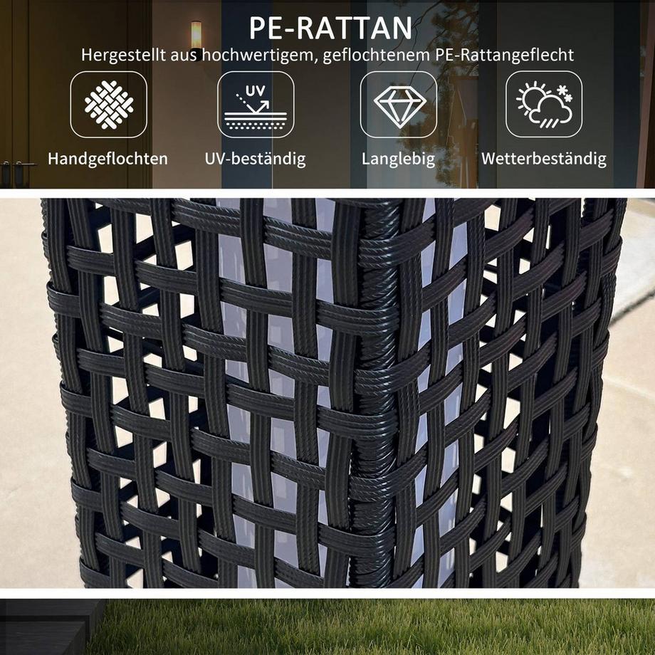 Northio Luce Solare Design In Rattan, Impermeabile, Sensore Di Luce, Lampada Da Giardino A Led Automatica, Nero, 15.5X15.5X46Cm  