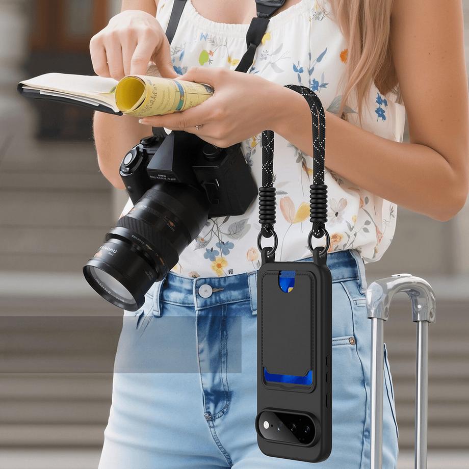 Cover-Discount Google Pixel 11 - Custodia in silicone liquido con portacarte e tracolla  