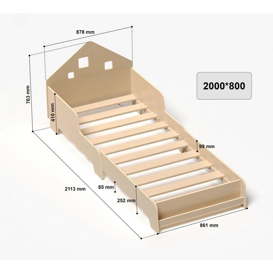Montessori  Lit coulissant Montessori® avec sommier à lattes/éclairage LED 