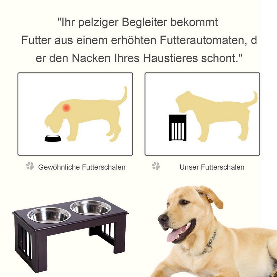 Northio  Erhöhter Hundenapf, Futternapf, Edelstahlnäpfen, Haustier Fressnapf, Mdf, Kaffee, 58,4 X 30,5 X 25,4 Cm 