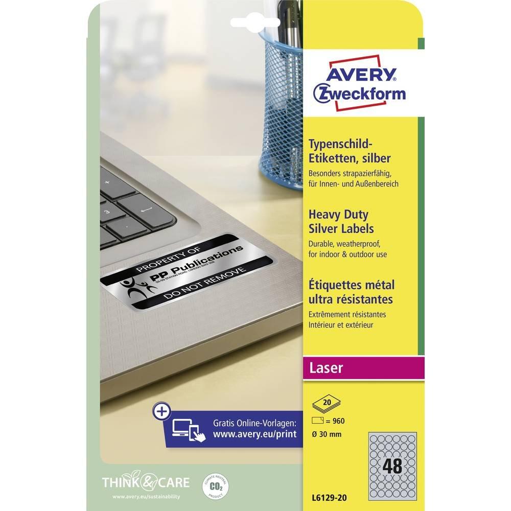 Avery-Zweckform Typenschild-Etiketten Ø 30 mm Polyester-Folie Silber 960 St. Permanent haftend Laserdrucker  