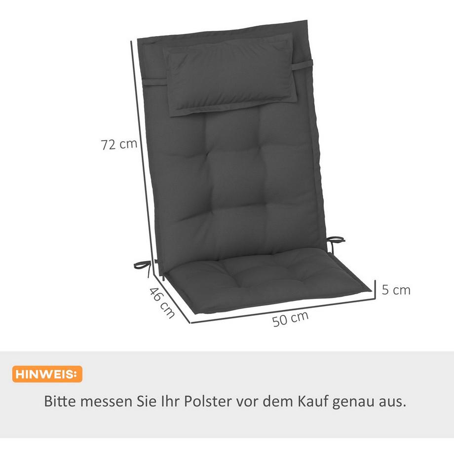 Northio Set di 2 cuscini per lettini prendisole, cuscini idrorepellenti per lettini da giardino, cuscini imbottiti per lettini da spiaggia, cuscini per sdraio, cuscini per mobili da giardino, cuscini, 50 x 116 x 5 cm, grigio scuro Aosom  