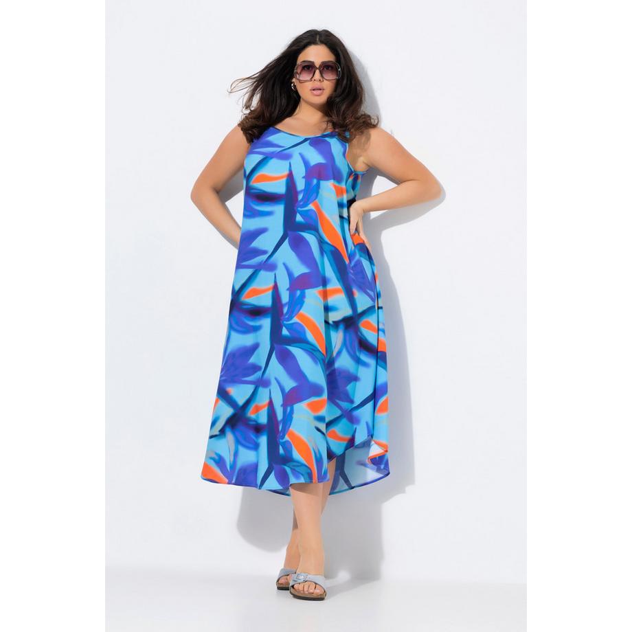 Ulla Popken Abito Midi Svasato Senza Maniche Fantasia Floreale  