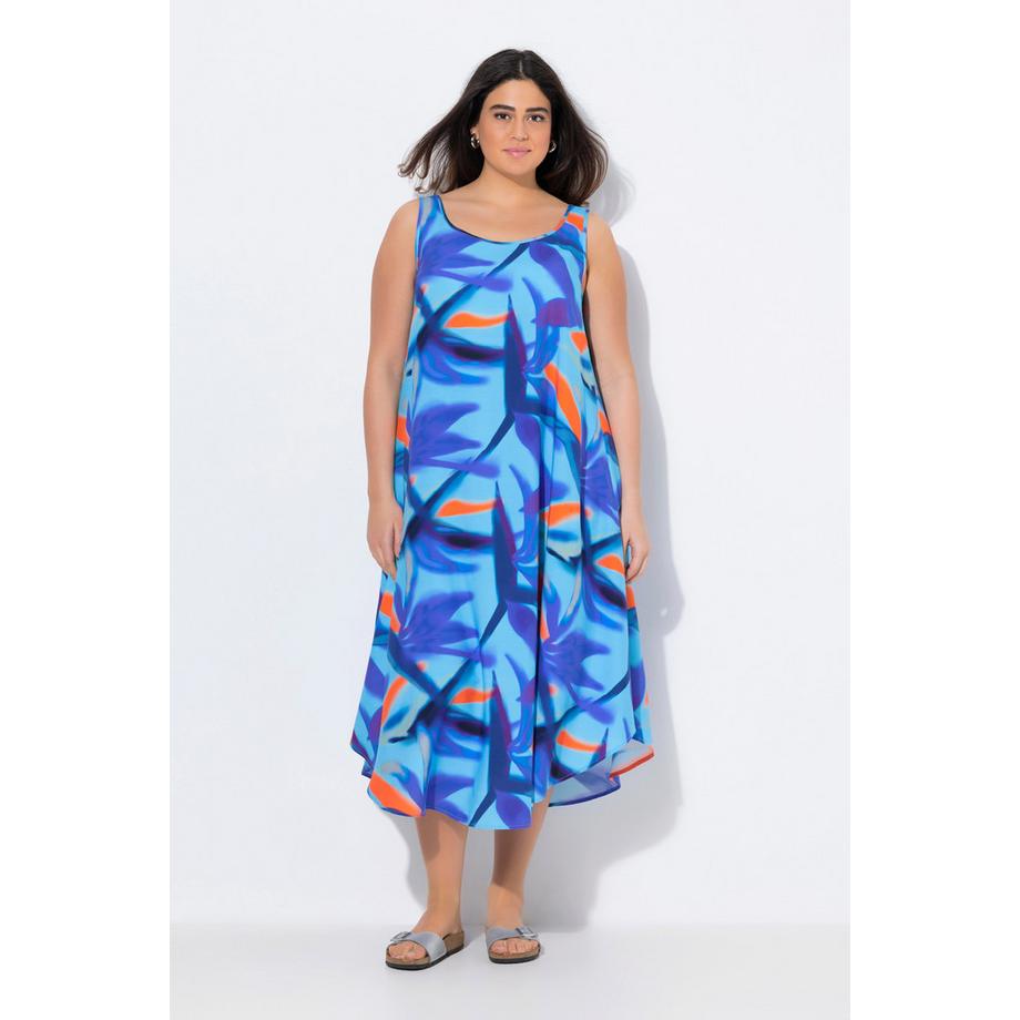 Ulla Popken Abito Midi Svasato Senza Maniche Fantasia Floreale  