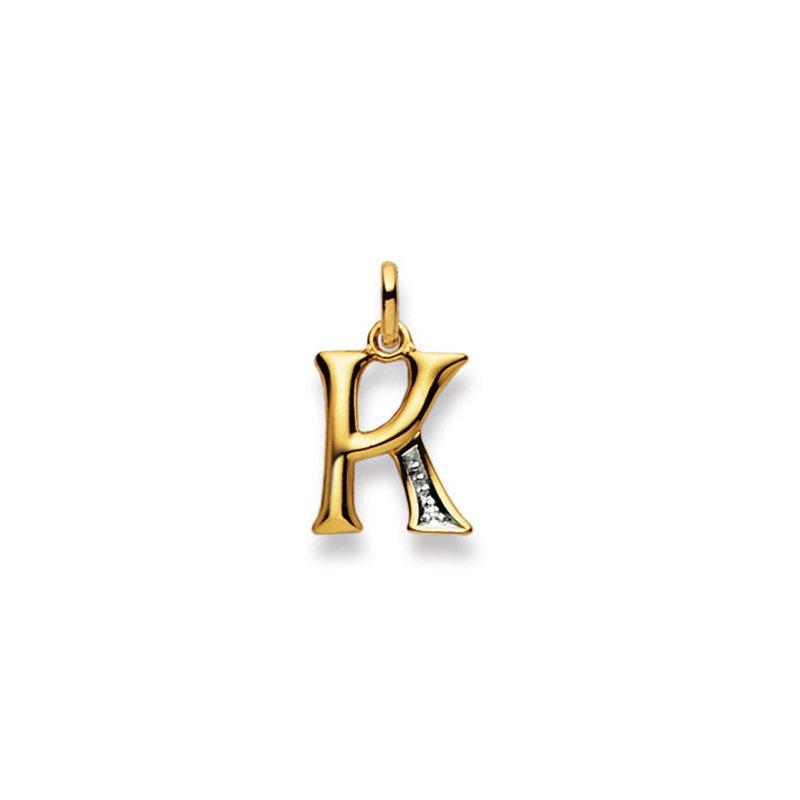 MUAU Schmuck  Pendentif lettre K bicolore or jaune/blanc 750 diamant 0.01.00ct. 21x12mm 