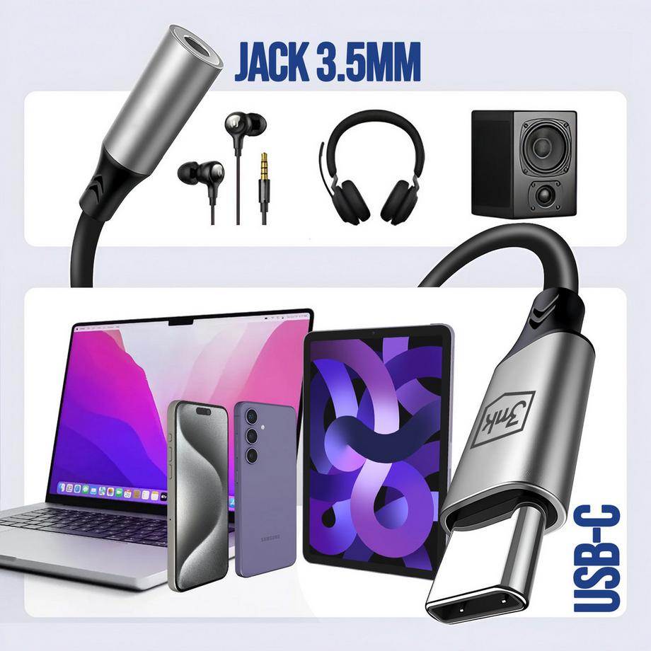 3mk Protection  Adaptateur USB C vers Jack 3,5 mm 3mk 