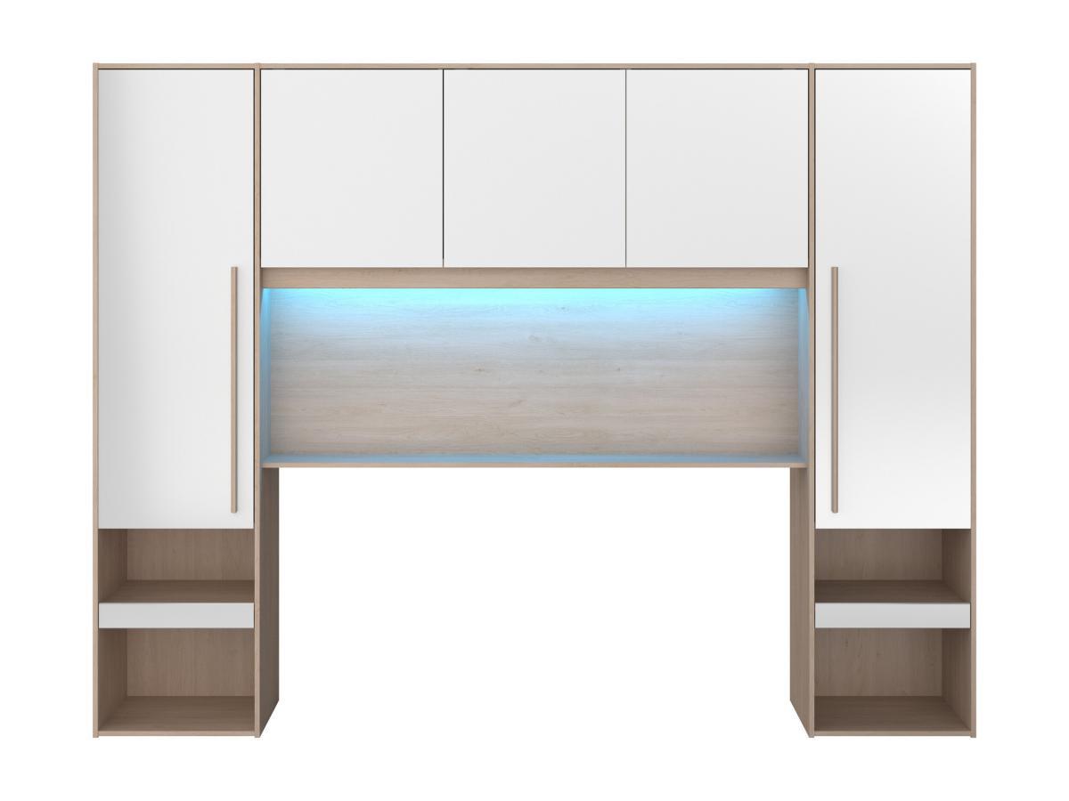 Vente-unique Armadio a ponte con scomparti Con LED L265 cm Bianco lucido e Naturale - VELONA  