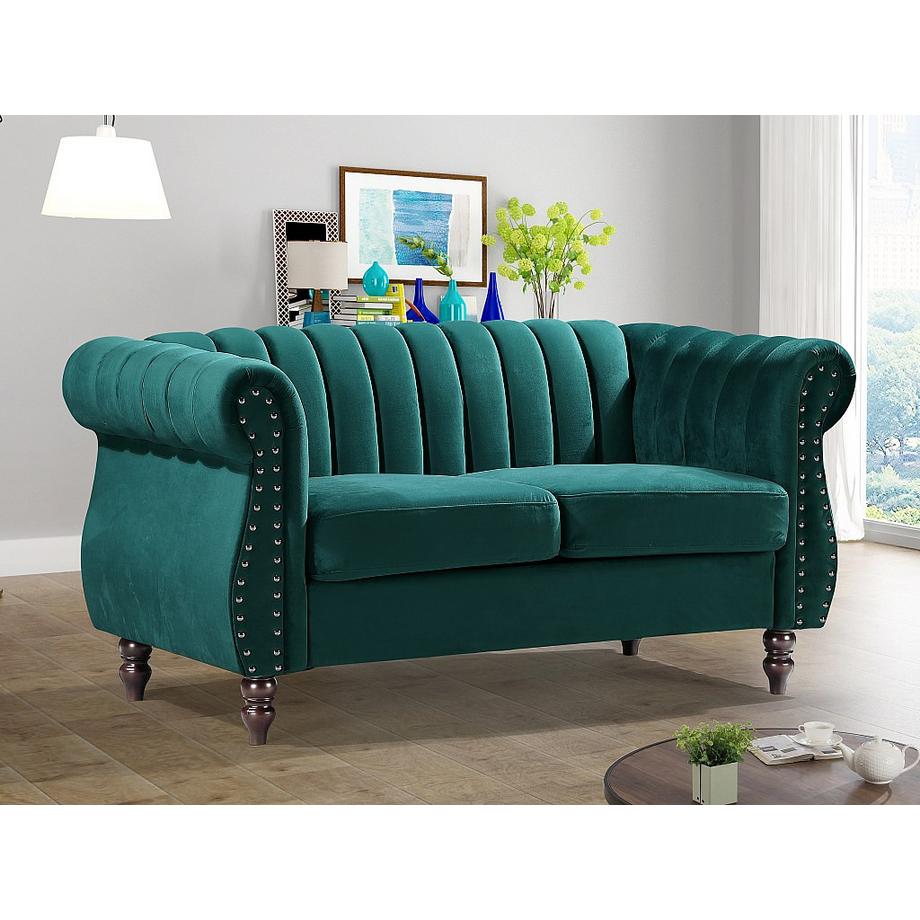 Vente-unique Chesterfield-Sofa - 2-Sitzer - Samt - Smaragdgrün - TRUMBO  