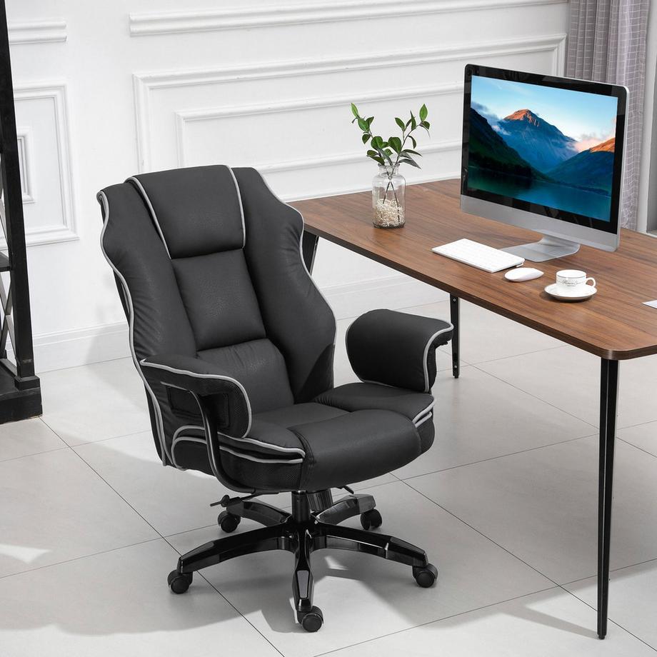 Northio Sedia Da Ufficio Sedia Da Scrivania Sedia Girevole Con Braccioli Regolabile In Altezza Ergonomica Con Funzione Basculante Ecopelle Nero 76X80X118-124 Cm  