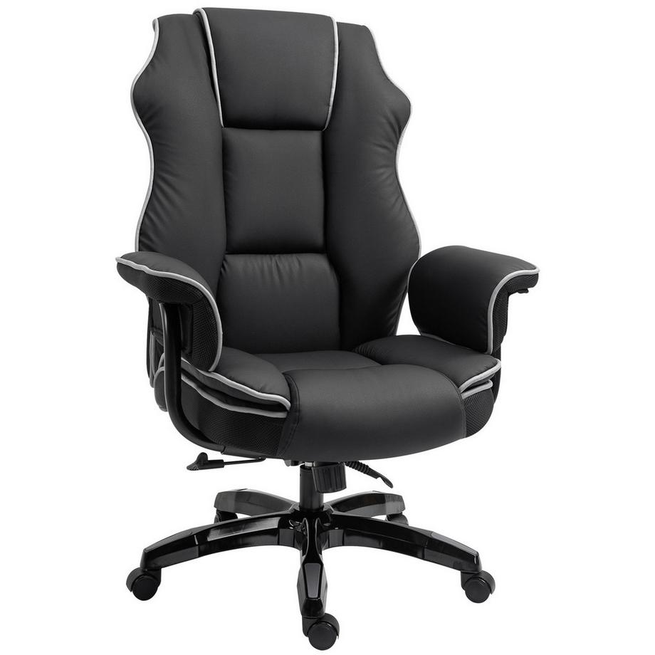 Northio Sedia Da Ufficio Sedia Da Scrivania Sedia Girevole Con Braccioli Regolabile In Altezza Ergonomica Con Funzione Basculante Ecopelle Nero 76X80X118-124 Cm  