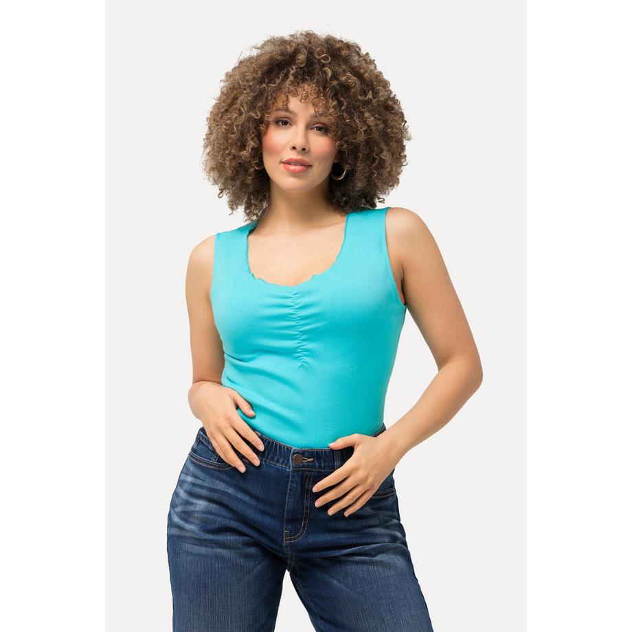 Ulla Popken Ripptop Wellenkanten Slim Fit ärmelloses V-Ausschnitt Top  