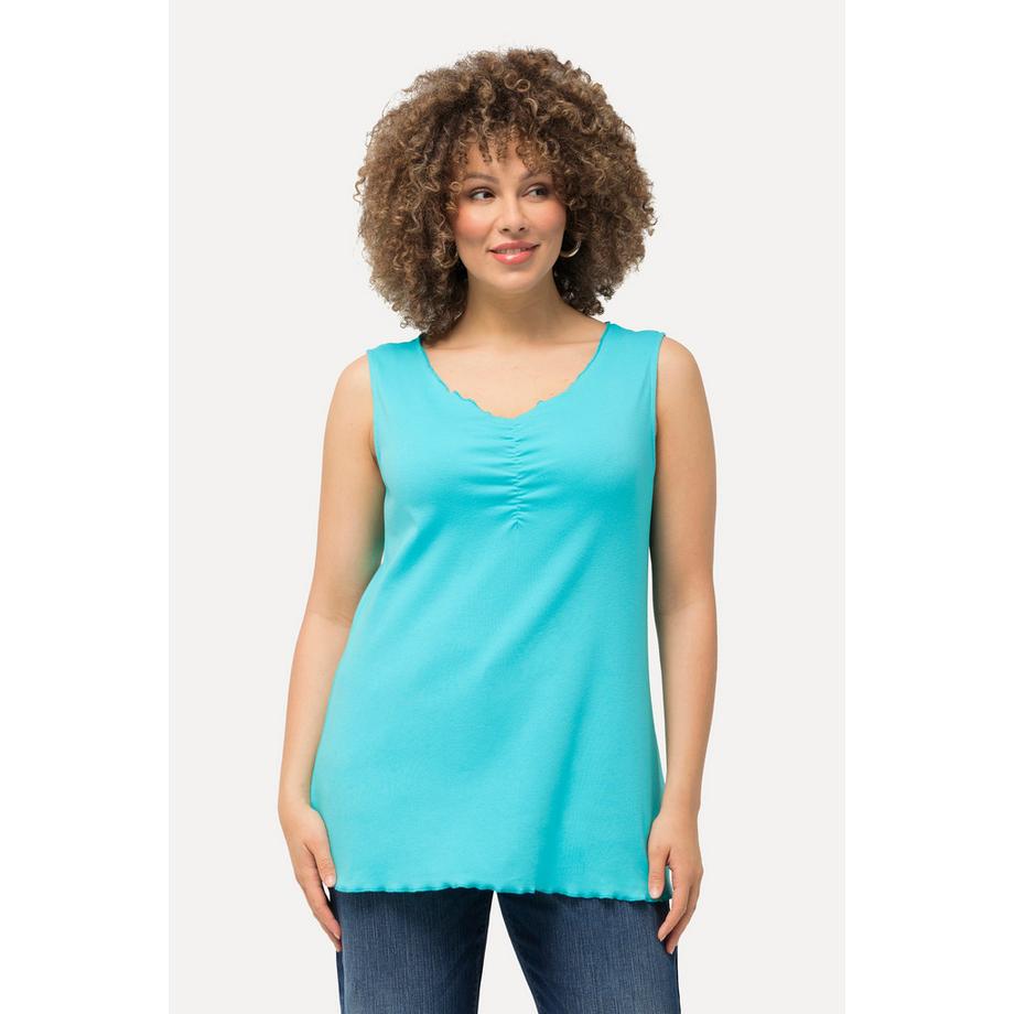 Ulla Popken Ripptop Wellenkanten Slim Fit ärmelloses V-Ausschnitt Top  