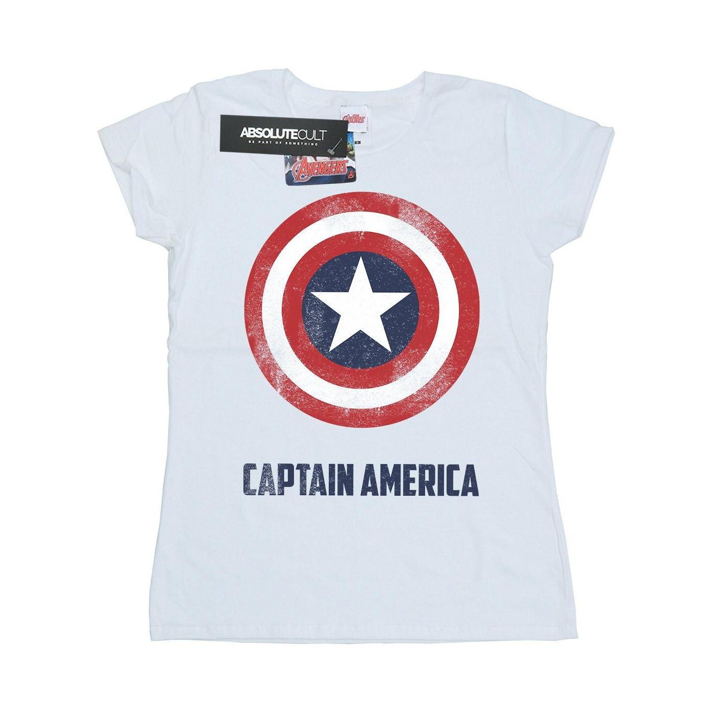 Image of Captain America Shield Text Tshirt Damen Weiss L