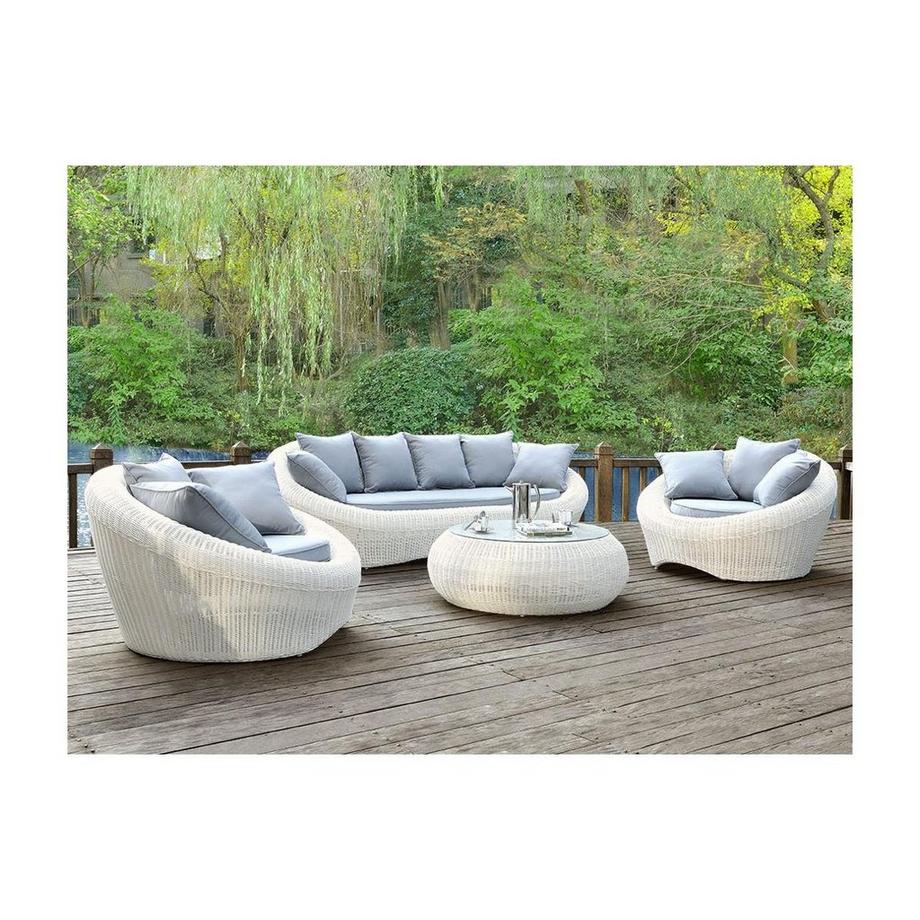 Vente-unique Salon de jardin  en résine tressée écru : canapé, 2 fauteuils et table basse - WHITEHEAVEN de MYLIA  