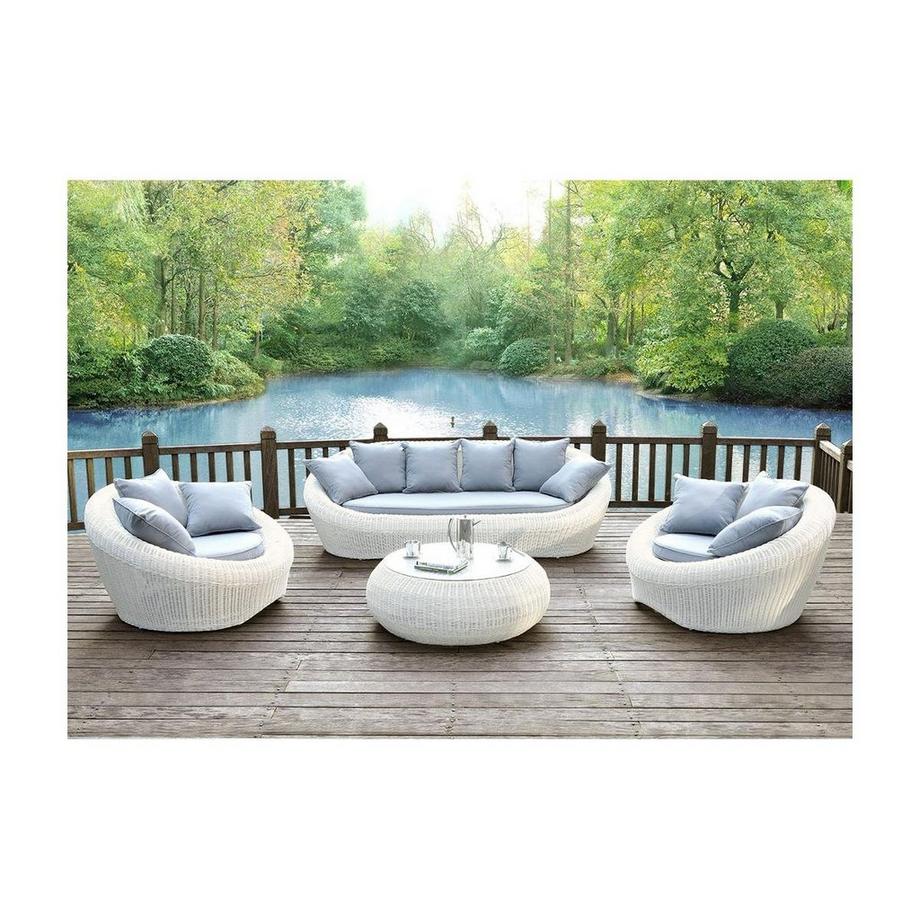 Vente-unique Salon de jardin  en résine tressée écru : canapé, 2 fauteuils et table basse - WHITEHEAVEN de MYLIA  