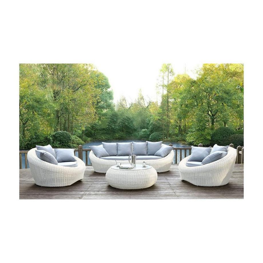 Salon de jardin  en résine tressée écru : canapé, 2 fauteuils et table basse - WHITEHEAVEN de MYLIA